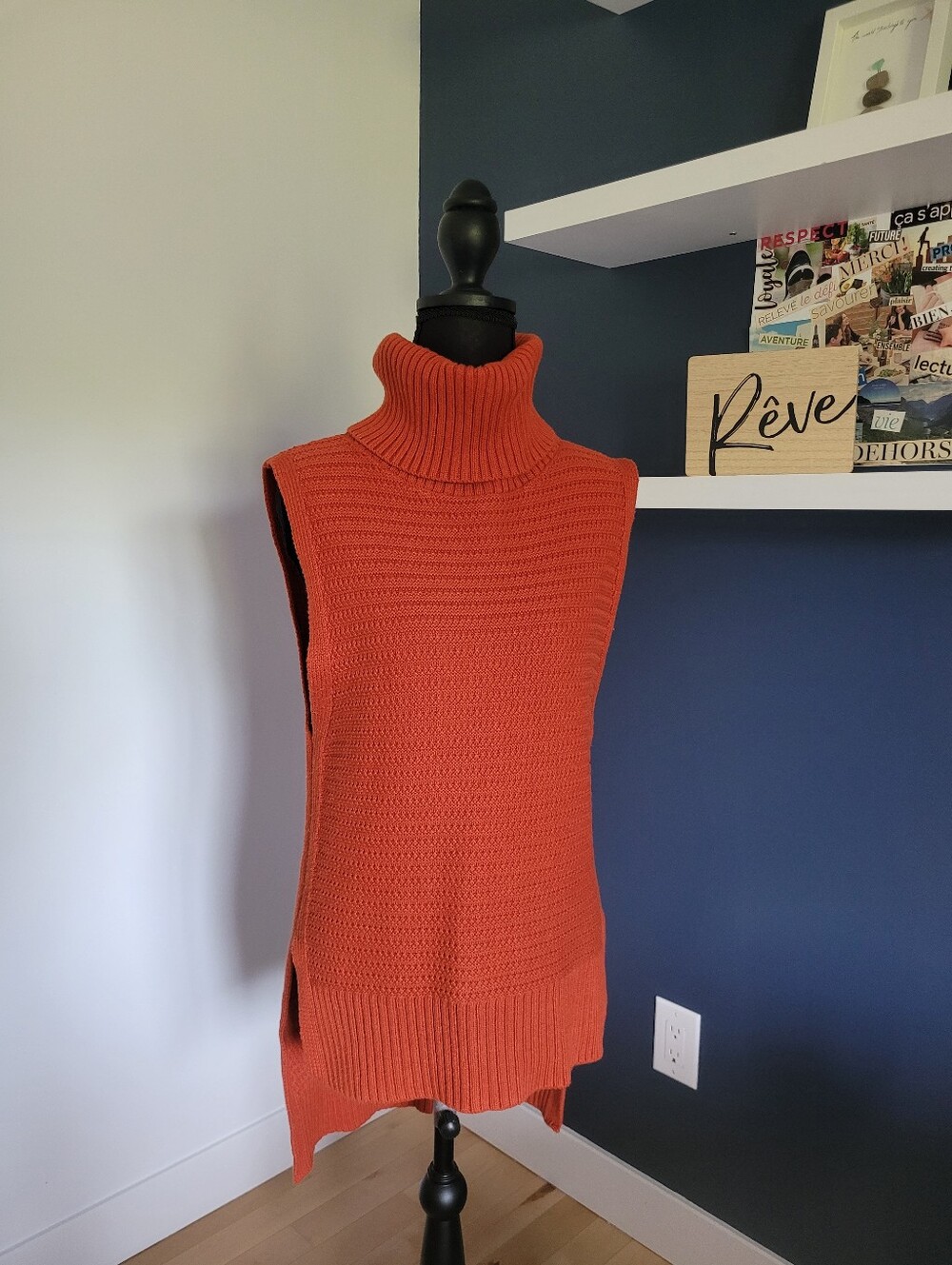 Banana Republic Hi Lo Sleeveless Tunic Sweater Cowl Neck Size S, 60% Cotton